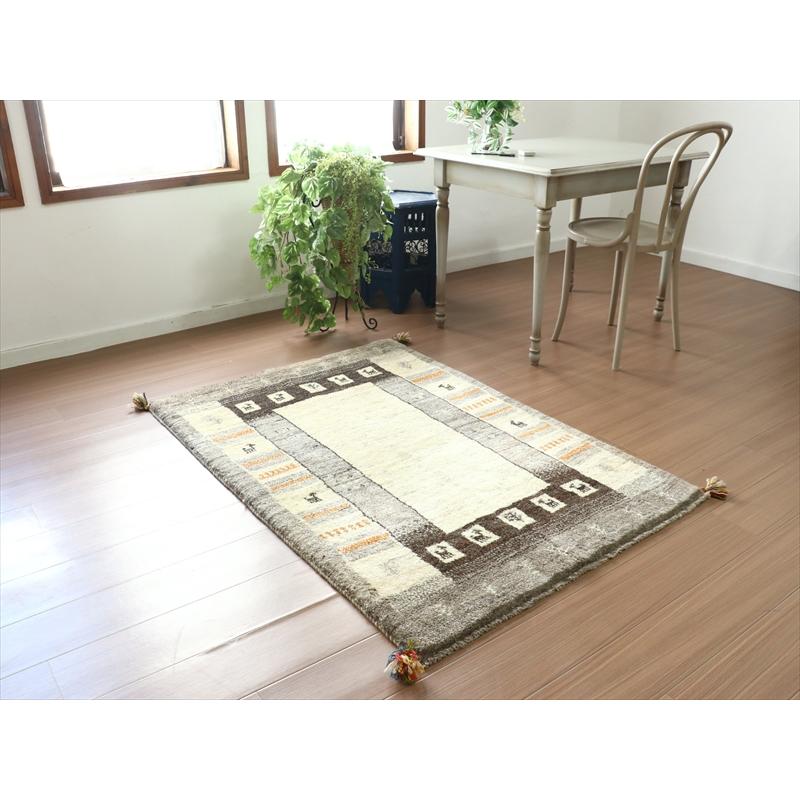 ギャッベ イラン　遊牧民の手織りラグ 142x98cm ナチュラルアイボリー　グレー　 | ブランド登録なし | 01