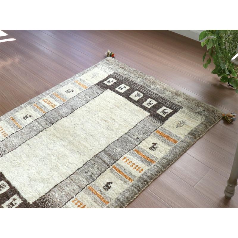 ギャッベ イラン　遊牧民の手織りラグ 142x98cm ナチュラルアイボリー　グレー　 | ブランド登録なし | 05