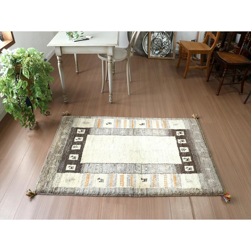 ギャッベ イラン　遊牧民の手織りラグ 142x98cm ナチュラルアイボリー　グレー　 | ブランド登録なし | 07