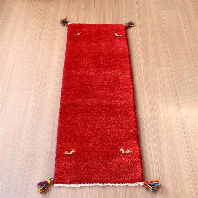 ギャッベ イラン 遊牧民の手織りラグ 118x40cm 無地 レッド シンプル