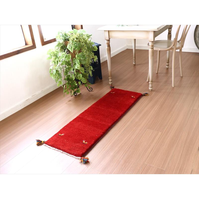 ギャッベ イラン 遊牧民の手織りラグ 118x40cm 無地 レッド シンプル