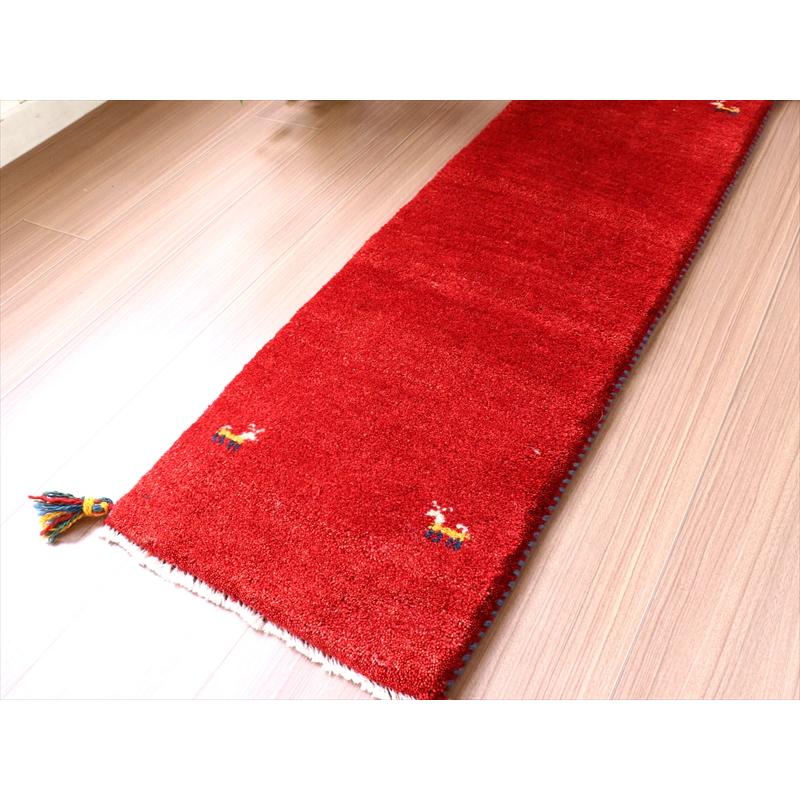 ギャッベ イラン 遊牧民の手織りラグ 118x40cm 無地 レッド シンプル
