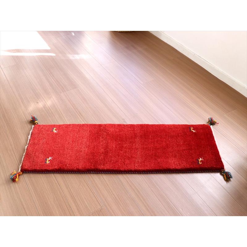 ギャッベ イラン 遊牧民の手織りラグ 118x40cm 無地 レッド シンプル