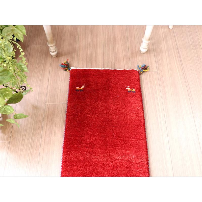 ギャッベ イラン 遊牧民の手織りラグ 118x40cm 無地 レッド シンプル