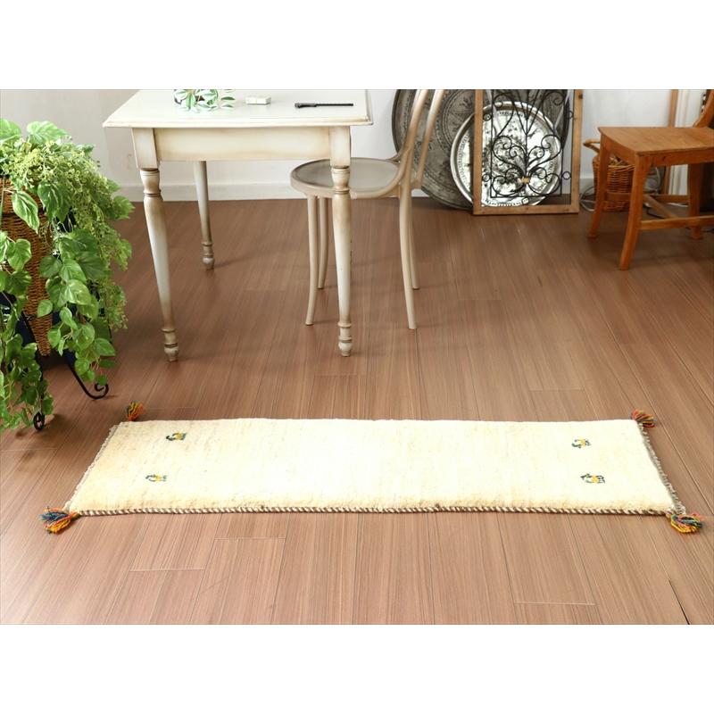 ギャッベ 細長サイズ　手織りラグ　 133x42cm 天然羊毛のアイボリー | ブランド登録なし | 04