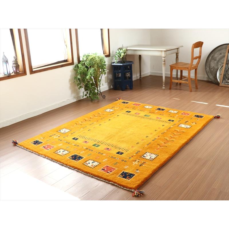 ギャッベ　イエロー　オレンジ 194x150cm カラフルなタイルモチーフ | ブランド登録なし | 01