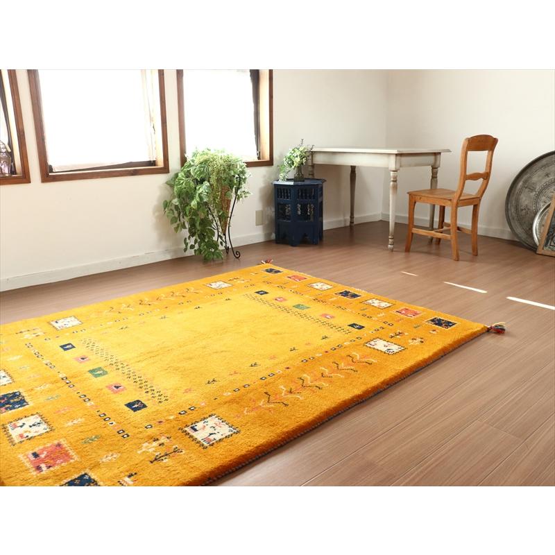 ギャッベ　イエロー　オレンジ 194x150cm カラフルなタイルモチーフ | ブランド登録なし | 04