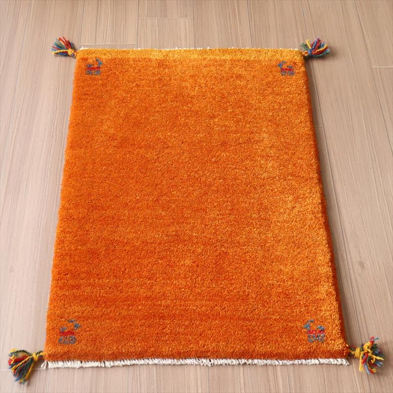 ギャッベ　手織りラグ イラン産 87x60cm 玄関サイズ　オレンジ | ブランド登録なし