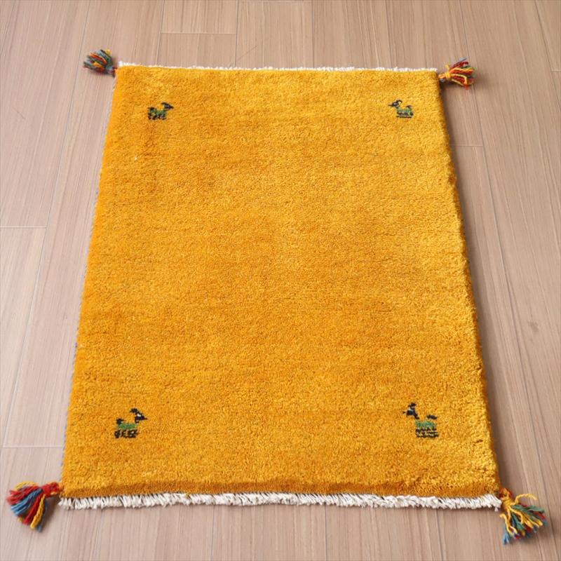 ギャッベ 手織りラグ イラン産 88x62cm 玄関サイズ マスタードイエロー
