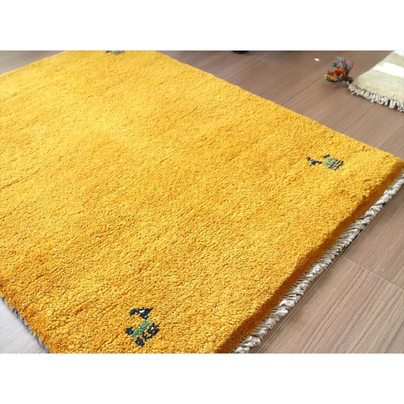 ギャッベ 手織りラグ イラン産 88x62cm 玄関サイズ マスタードイエロー