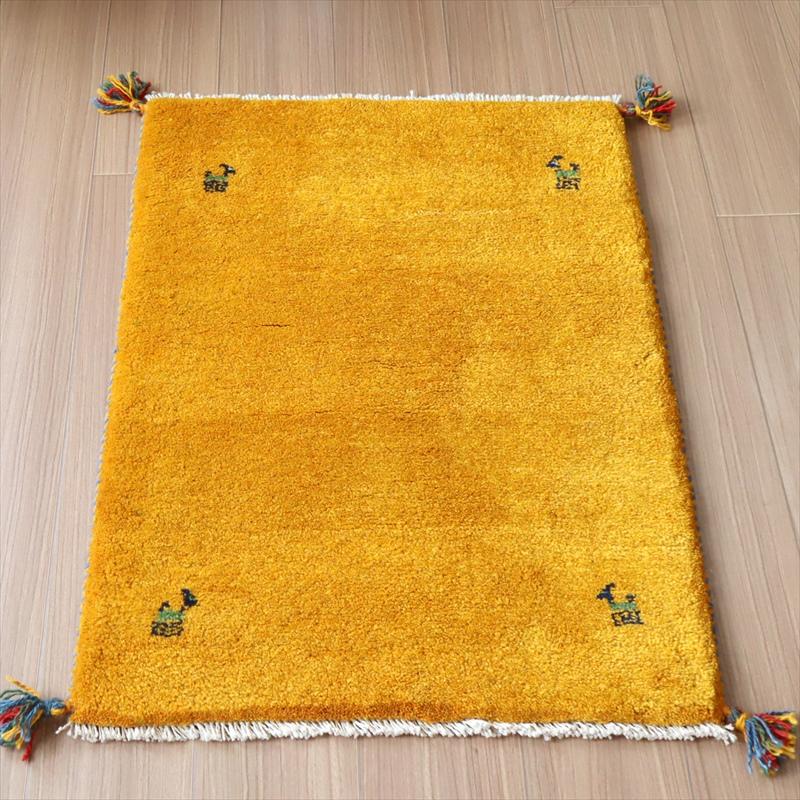 ギャッベ　手織りラグ イラン産 88x63cm 玄関サイズ　イエロー | ブランド登録なし