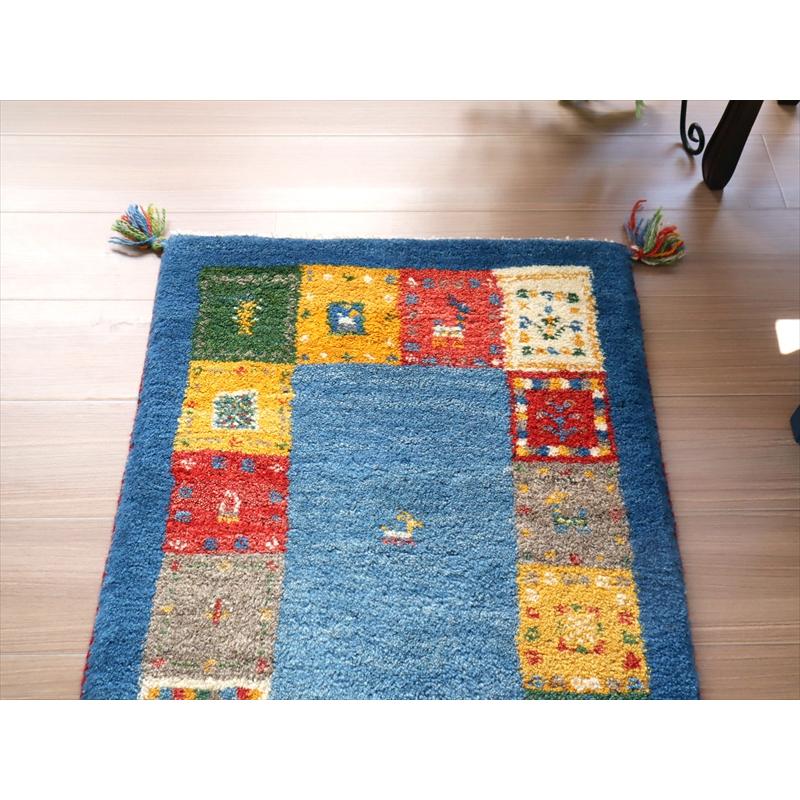 ギャッベ　手織りラグ イラン産 87x62cm 玄関サイズ　ブルー　カラフルタイル | ブランド登録なし | 02