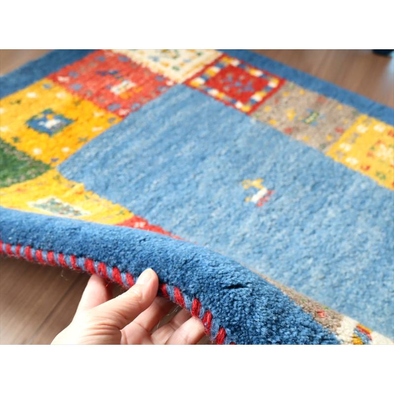 ギャッベ　手織りラグ イラン産 87x62cm 玄関サイズ　ブルー　カラフルタイル | ブランド登録なし | 04