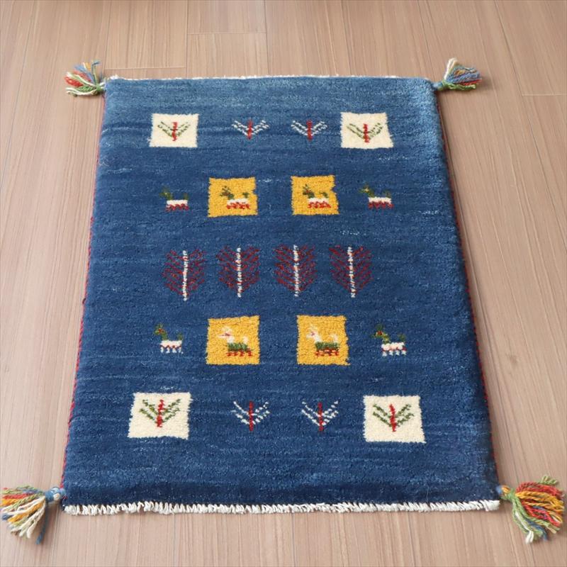 ギャッベ　手織りラグ イラン産 88x58cm 玄関サイズ　ブルー | ブランド登録なし
