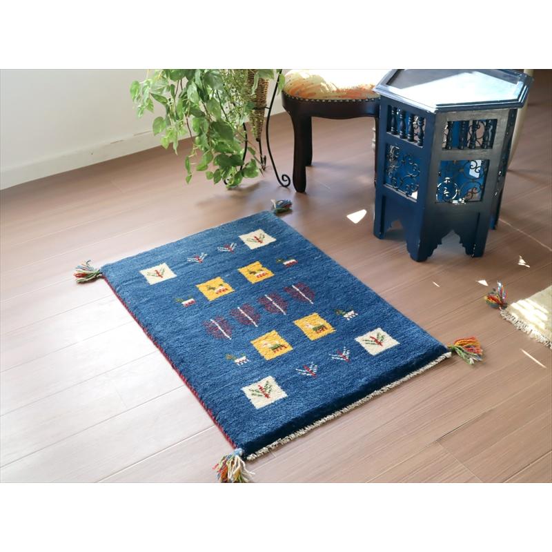 ギャッベ　手織りラグ イラン産 88x58cm 玄関サイズ　ブルー | ブランド登録なし | 01