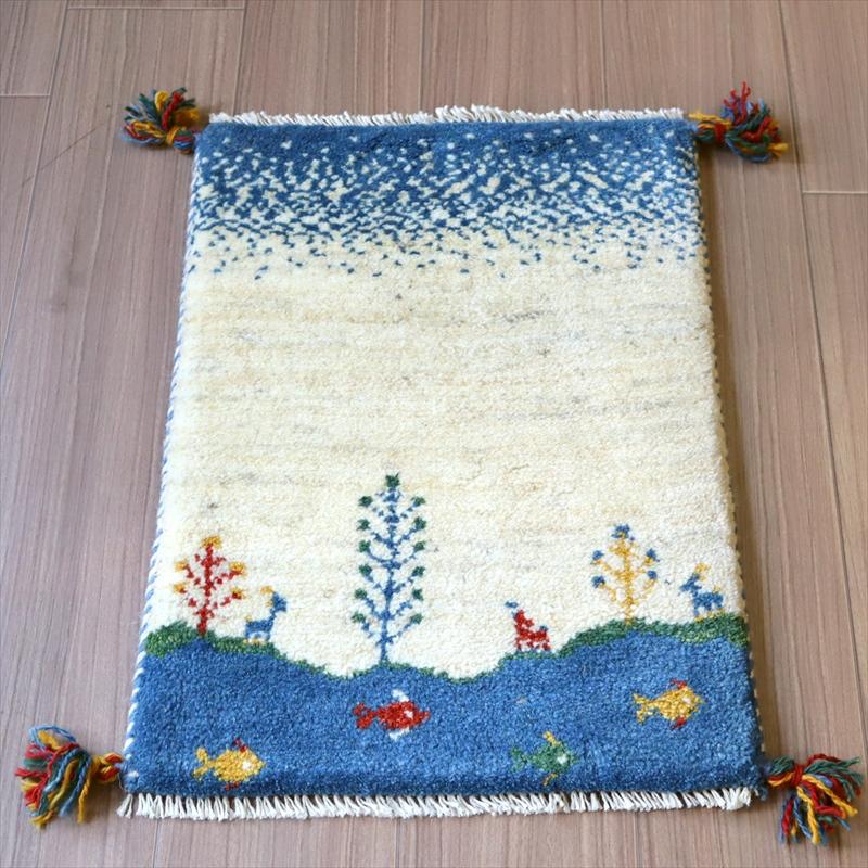 ギャッベ 手織り イラン産 56x40cm 風景のギャッベ　アイボリー | ブランド登録なし