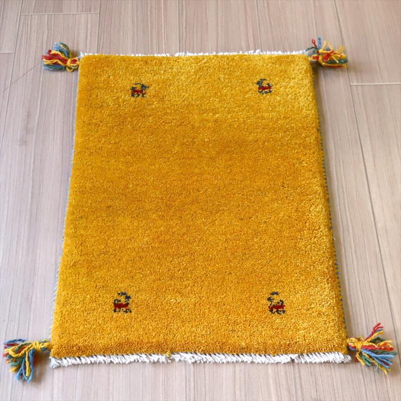 ギャッベ 手織り イラン産 58x42cm イエロー　無地　シンプル | ブランド登録なし