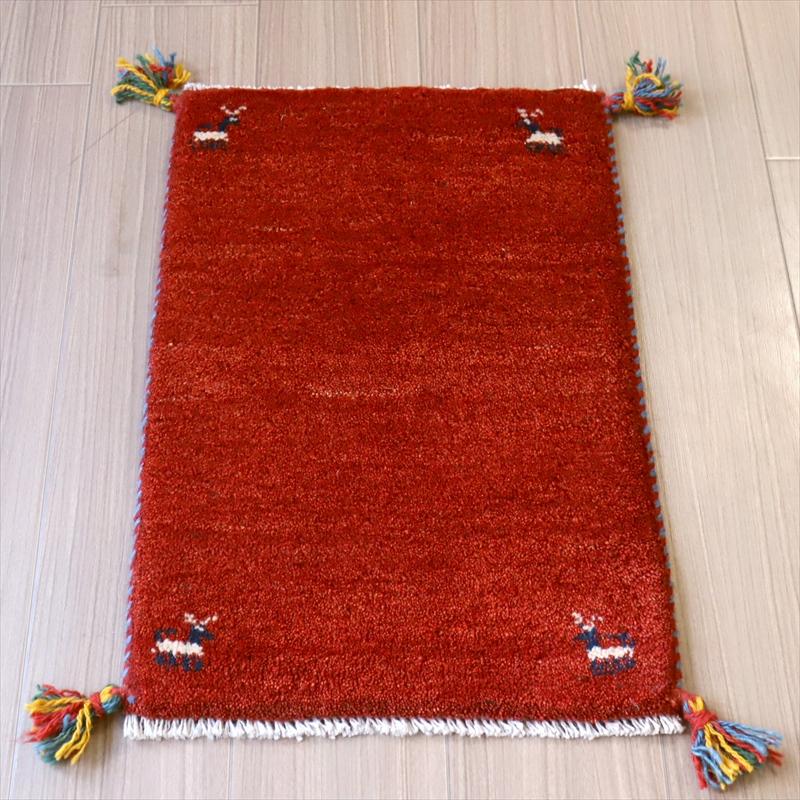 ギャッベ 手織り イラン産 60x40cm レッド　赤　シンプル　無地 | ブランド登録なし