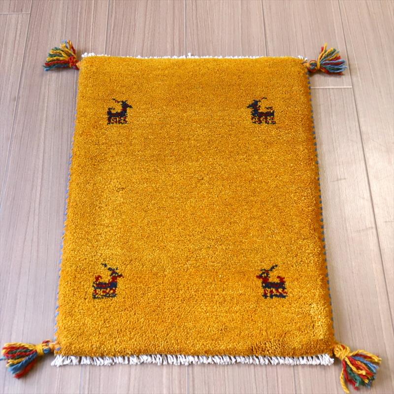 ギャッベ 手織り イラン産 57x42cm イエロー　無地　シンプル | ブランド登録なし