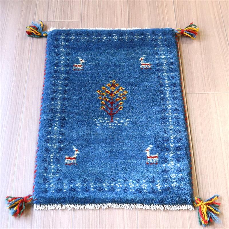 ギャッベ 手織り イラン産 57x40cm ブルー　生命の木 | ブランド登録なし