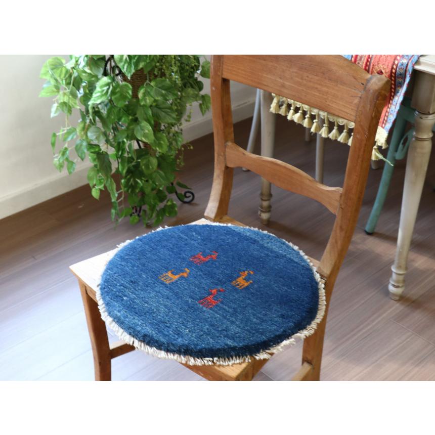 ギャッベ　イラン製 丸い座布団  41x41cm 円形 ブルー |  | 01