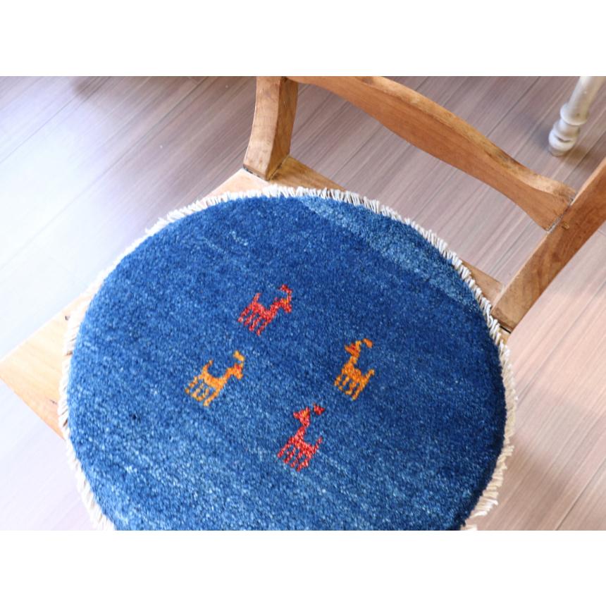 ギャッベ　イラン製 丸い座布団  41x41cm 円形 ブルー |  | 02