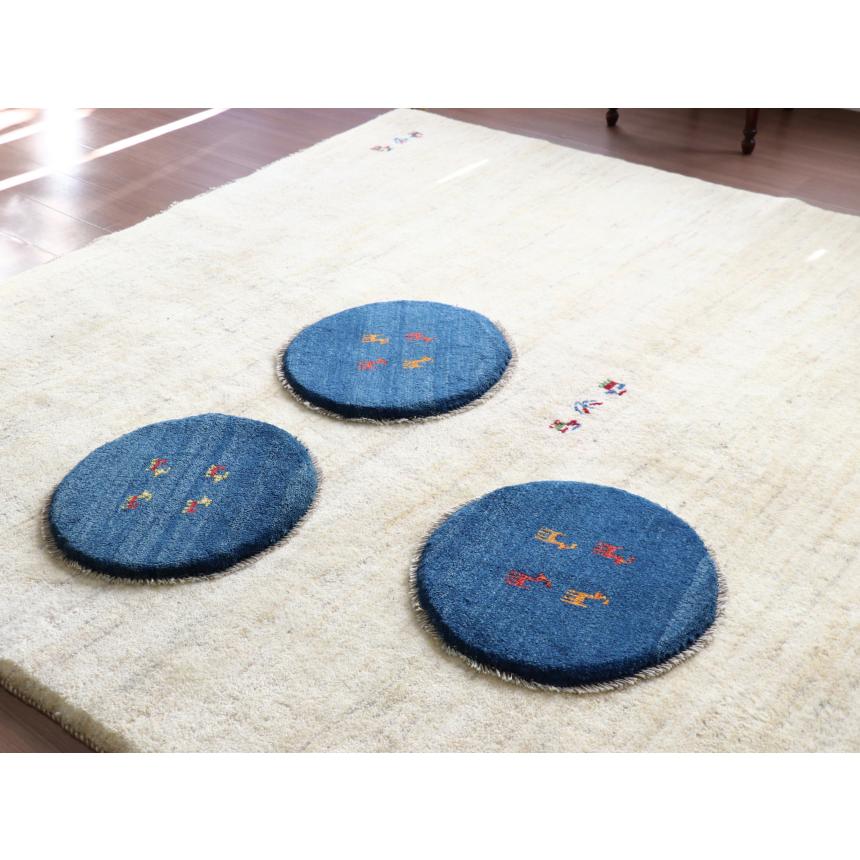 ギャッベ　イラン製 丸い座布団  41x41cm 円形 ブルー |  | 03