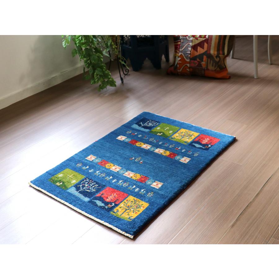 ギャッベ　イラン 手織り  93x64cm 玄関マットサイズ　ブルー　風景のギャッベ | ブランド登録なし | 02