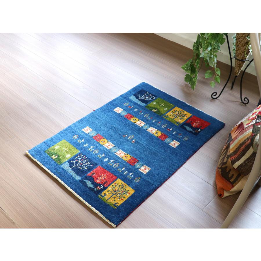 ギャッベ　イラン 手織り  93x64cm 玄関マットサイズ　ブルー　風景のギャッベ | ブランド登録なし | 05