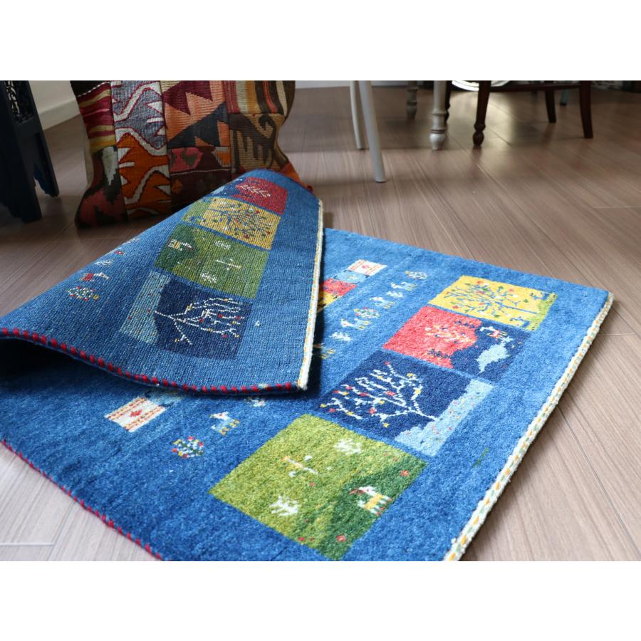 ギャッベ　イラン 手織り  93x64cm 玄関マットサイズ　ブルー　風景のギャッベ | ブランド登録なし | 07