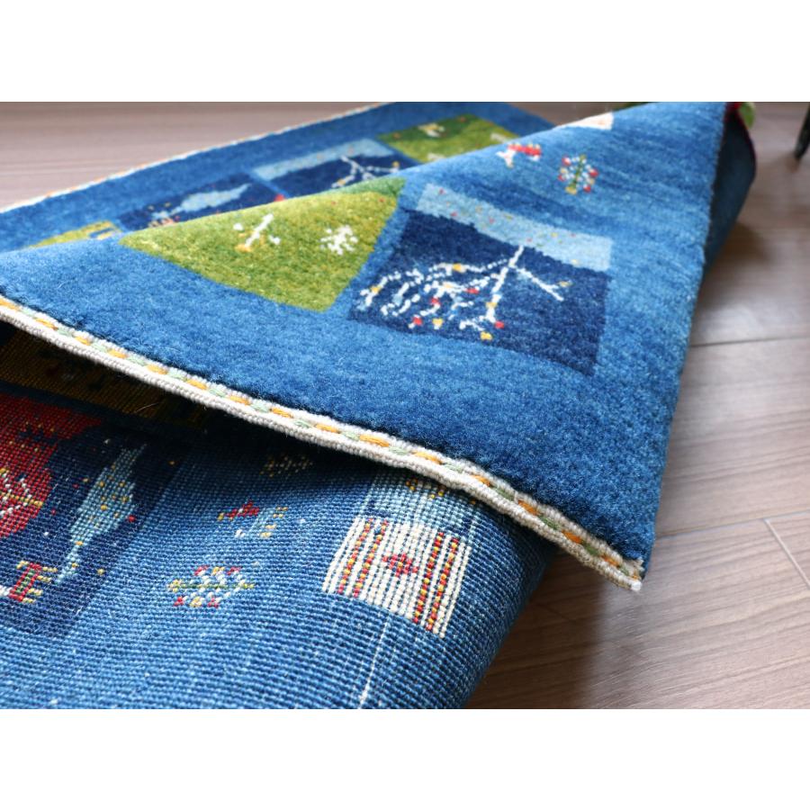 ギャッベ　イラン 手織り  93x64cm 玄関マットサイズ　ブルー　風景のギャッベ | ブランド登録なし | 08