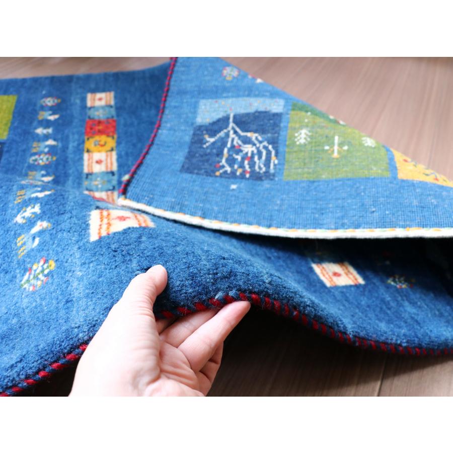 ギャッベ　イラン 手織り  93x64cm 玄関マットサイズ　ブルー　風景のギャッベ | ブランド登録なし | 09