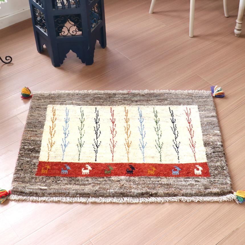 ギャッベ　イラン 手織り  61x88cm 玄関マットサイズ　横長サイズ　 | ブランド登録なし