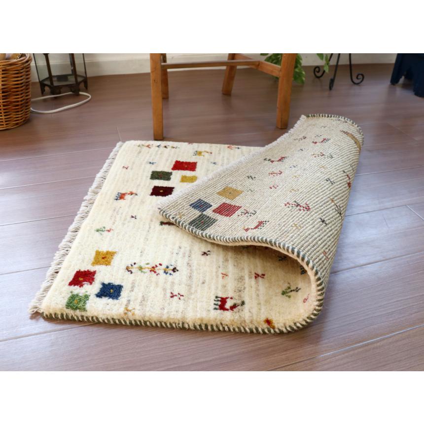 ギャッベ　イラン 手織り  89x63cm 玄関マットサイズ　ナチュラルアイボリー　動物やタイル | ブランド登録なし | 05
