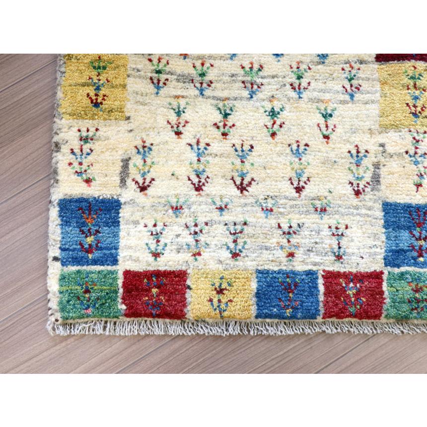 ギャッベ　イラン 手織り  86x60cm 玄関マットサイズ　ベージュ　カラフルなタイル | ブランド登録なし | 05