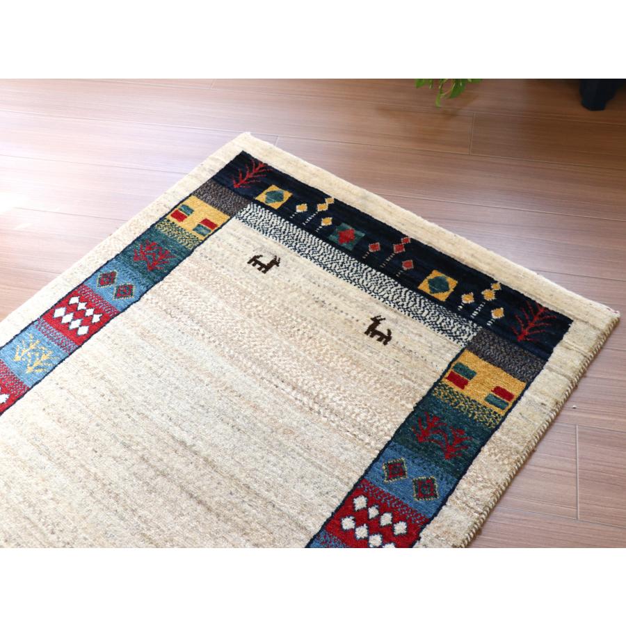 ギャッベ リズバフト ライトベージュ 119x83cm 細かな織り　カラフルなボーダー | ブランド登録なし | 02