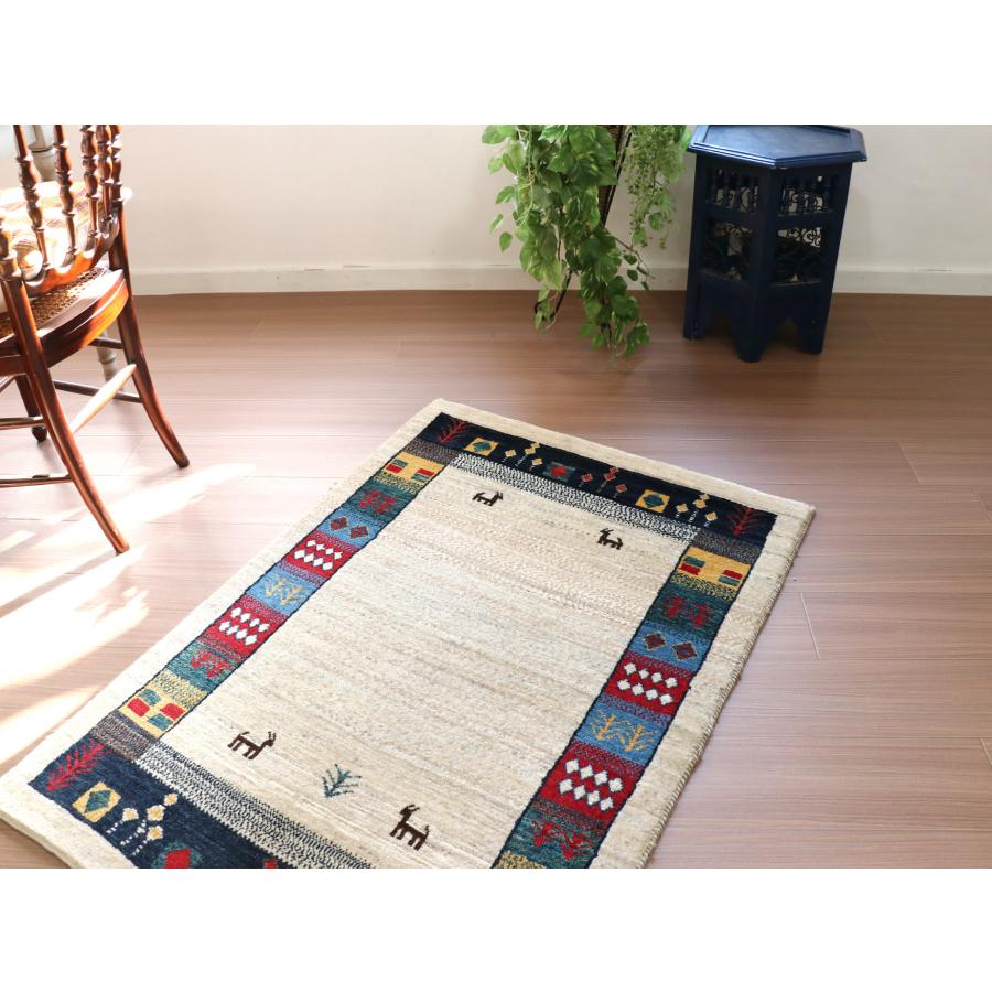 ギャッベ リズバフト ライトベージュ 119x83cm 細かな織り　カラフルなボーダー | ブランド登録なし | 03