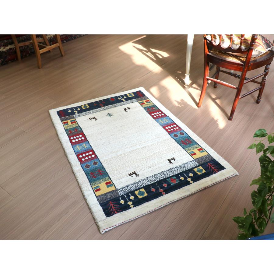 ギャッベ リズバフト ライトベージュ 119x83cm 細かな織り　カラフルなボーダー | ブランド登録なし | 05