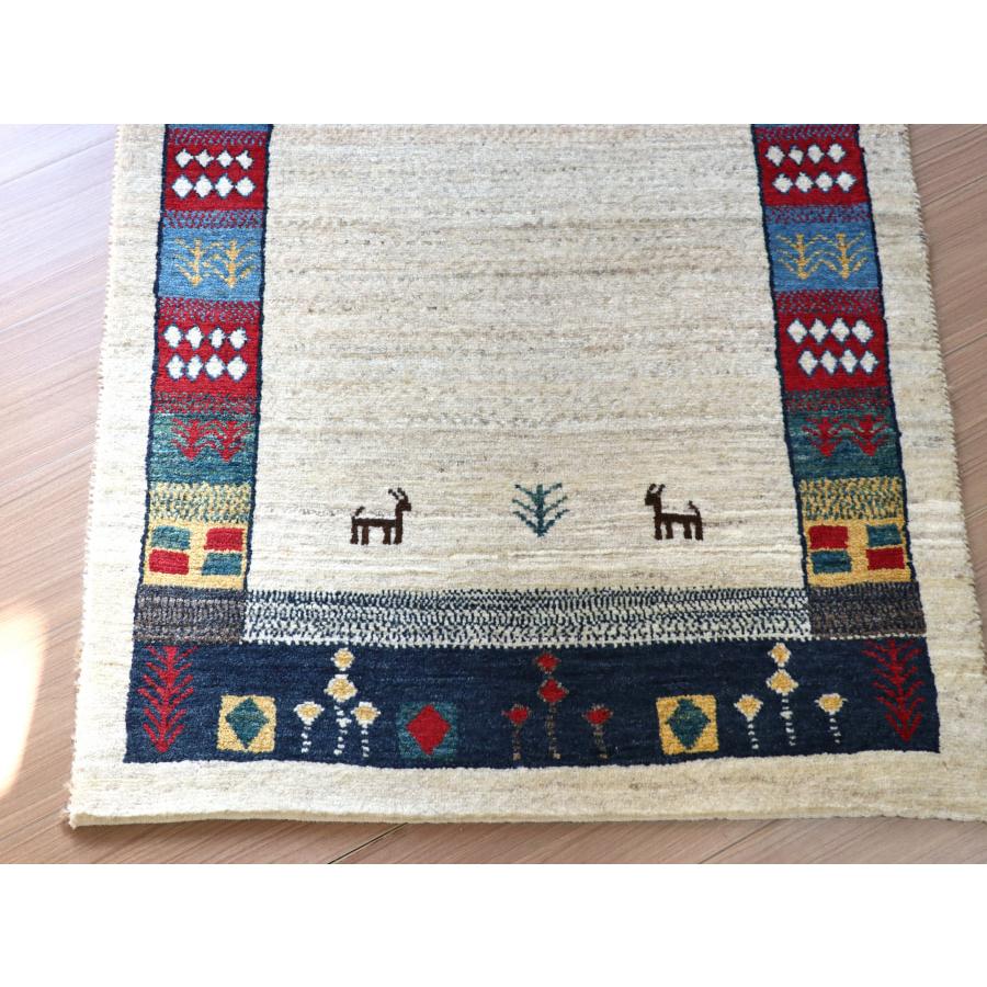 ギャッベ リズバフト ライトベージュ 119x83cm 細かな織り　カラフルなボーダー | ブランド登録なし | 06