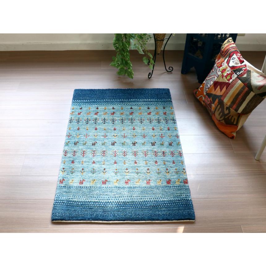 Gabbeh Banafsheh ギャッベ　バナフシェ 104x68cm ブルーグラデーション　動物や植物のモチーフ | ブランド登録なし | 06