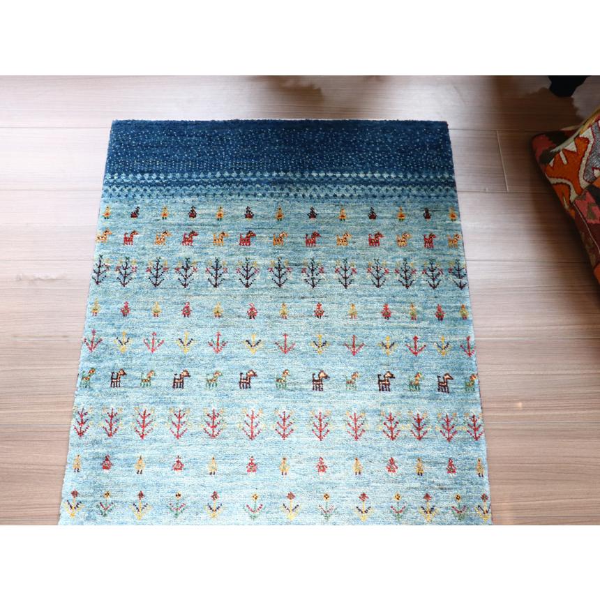 Gabbeh Banafsheh ギャッベ　バナフシェ 104x68cm ブルーグラデーション　動物や植物のモチーフ | ブランド登録なし | 07