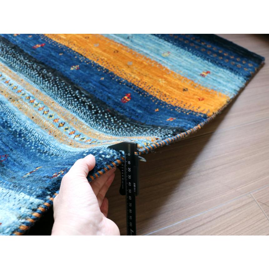 ギャッベ　ロリアタシュ　最高級の細かな織り 96x65cm ブルー系　ストライプボーダー | ブランド登録なし | 10