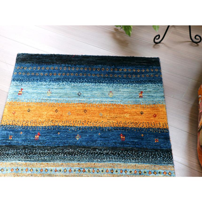 ギャッベ　ロリアタシュ　最高級の細かな織り 96x65cm ブルー系　ストライプボーダー | ブランド登録なし | 05