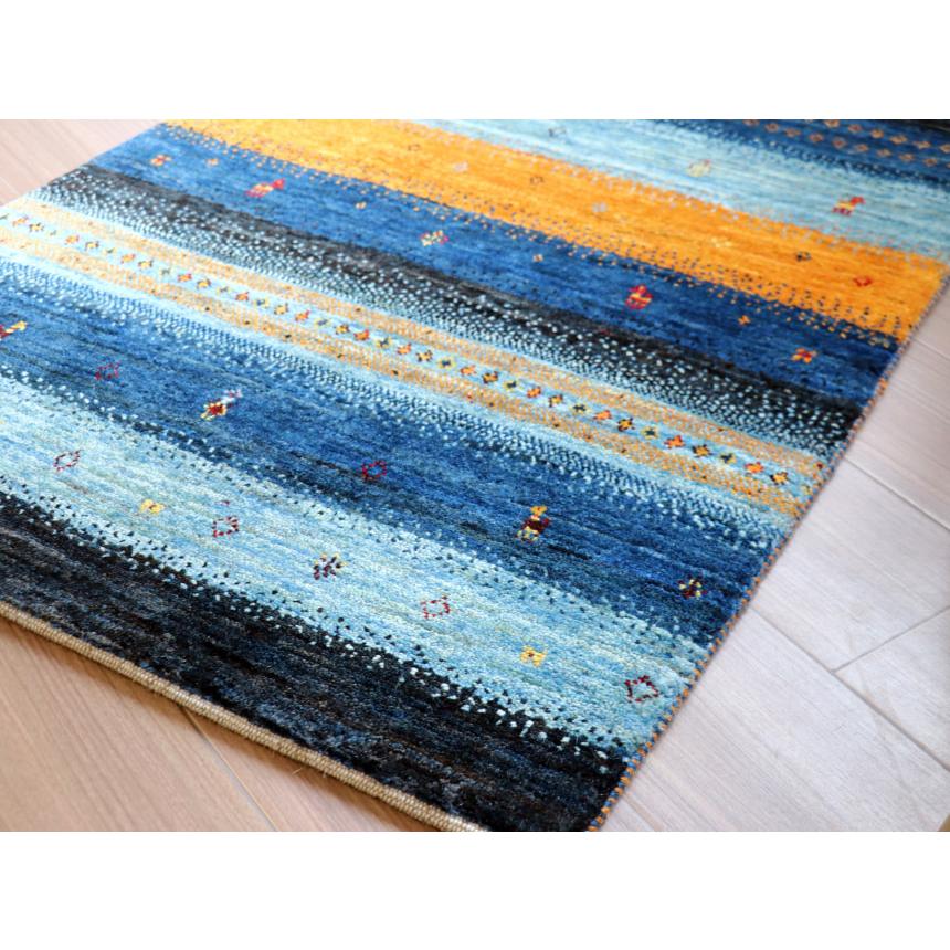 ギャッベ　ロリアタシュ　最高級の細かな織り 96x65cm ブルー系　ストライプボーダー | ブランド登録なし | 06