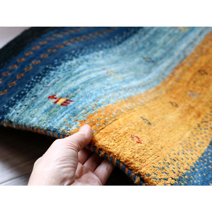 ギャッベ　ロリアタシュ　最高級の細かな織り 96x65cm ブルー系　ストライプボーダー | ブランド登録なし | 08