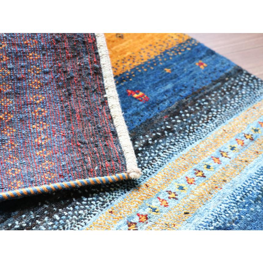 ギャッベ　ロリアタシュ　最高級の細かな織り 96x65cm ブルー系　ストライプボーダー | ブランド登録なし | 09