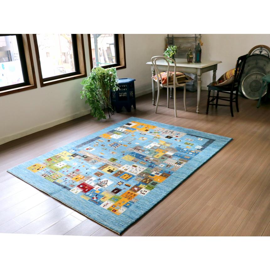 Gabbeh Nowbaft ノウバフト/ギャッベ 200x151cm 明るい水色　ランダムなモザイクデザイン | ブランド登録なし | 01