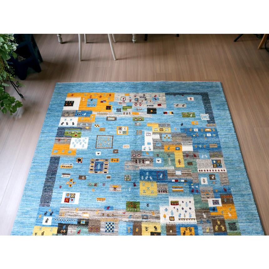 Gabbeh Nowbaft ノウバフト/ギャッベ 200x151cm 明るい水色　ランダムなモザイクデザイン | ブランド登録なし | 02