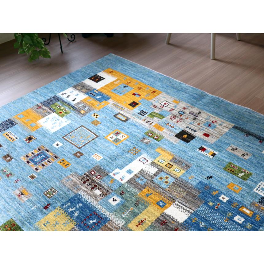 Gabbeh Nowbaft ノウバフト/ギャッベ 200x151cm 明るい水色　ランダムなモザイクデザイン | ブランド登録なし | 03