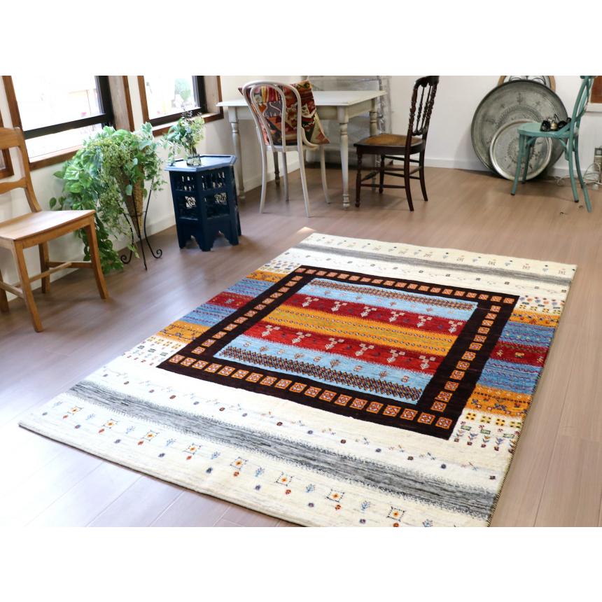 ギャッベ　ノウバフト Gabbeh Nowbaft 213x151cm モダンデザイン　カラフル　ストライプ | ブランド登録なし | 01
